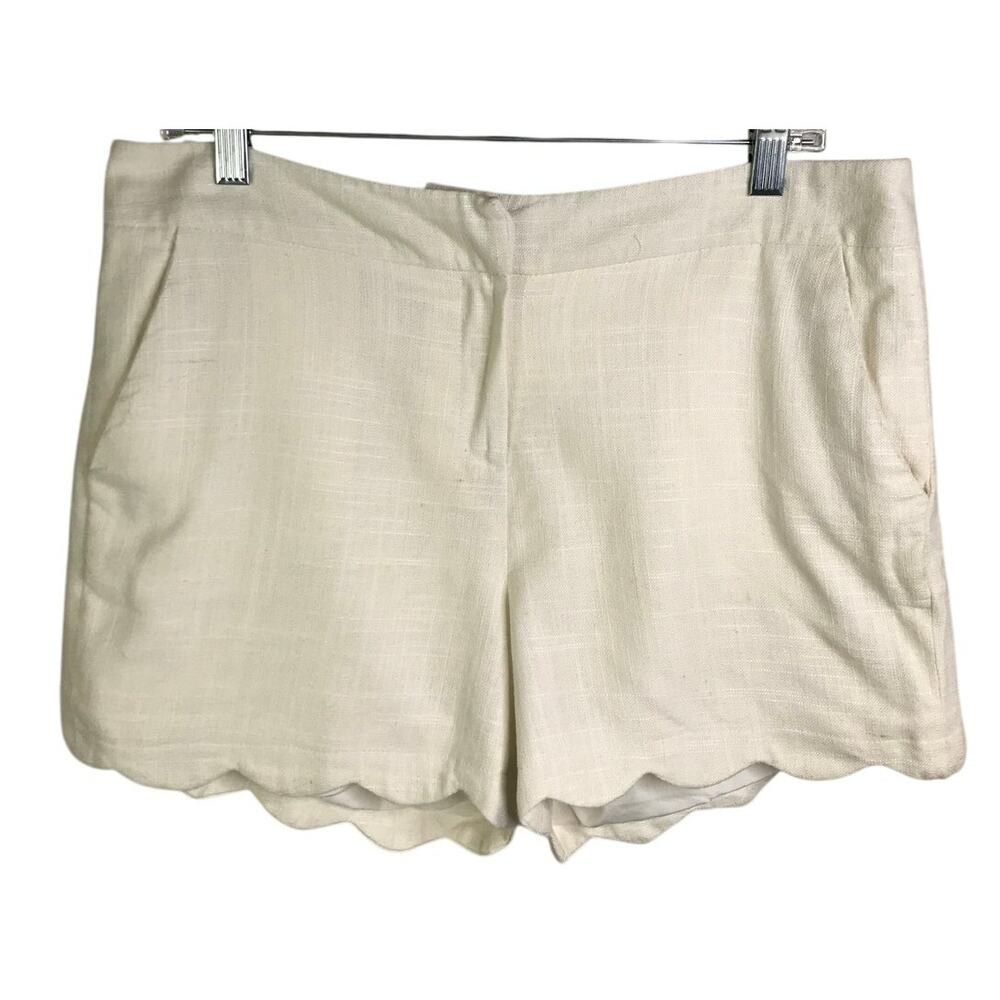 Cynthia Rowley Linen Chino‎ Shorts Womens Sz 10 Cream Scalloped Buttercup Cotton